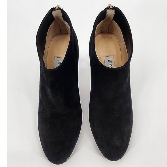 Jimmy Choo Black Suede Ankle Booties with Gold Zipper | Women’s 34.5 (US 4.5) - Picture 9 of 15